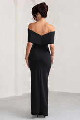 Black Bardot Bow Detail Maxi Dress With Thigh Split